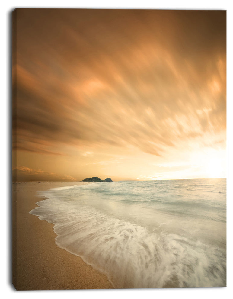 Beautiful Brown Beach at Sunset, Large Beach Canvas Wall Art, 12"x20"