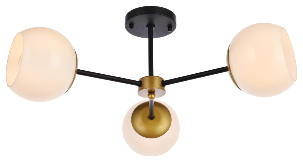 Brooke 26" Flush Mount, Black and Brass With White Shade
