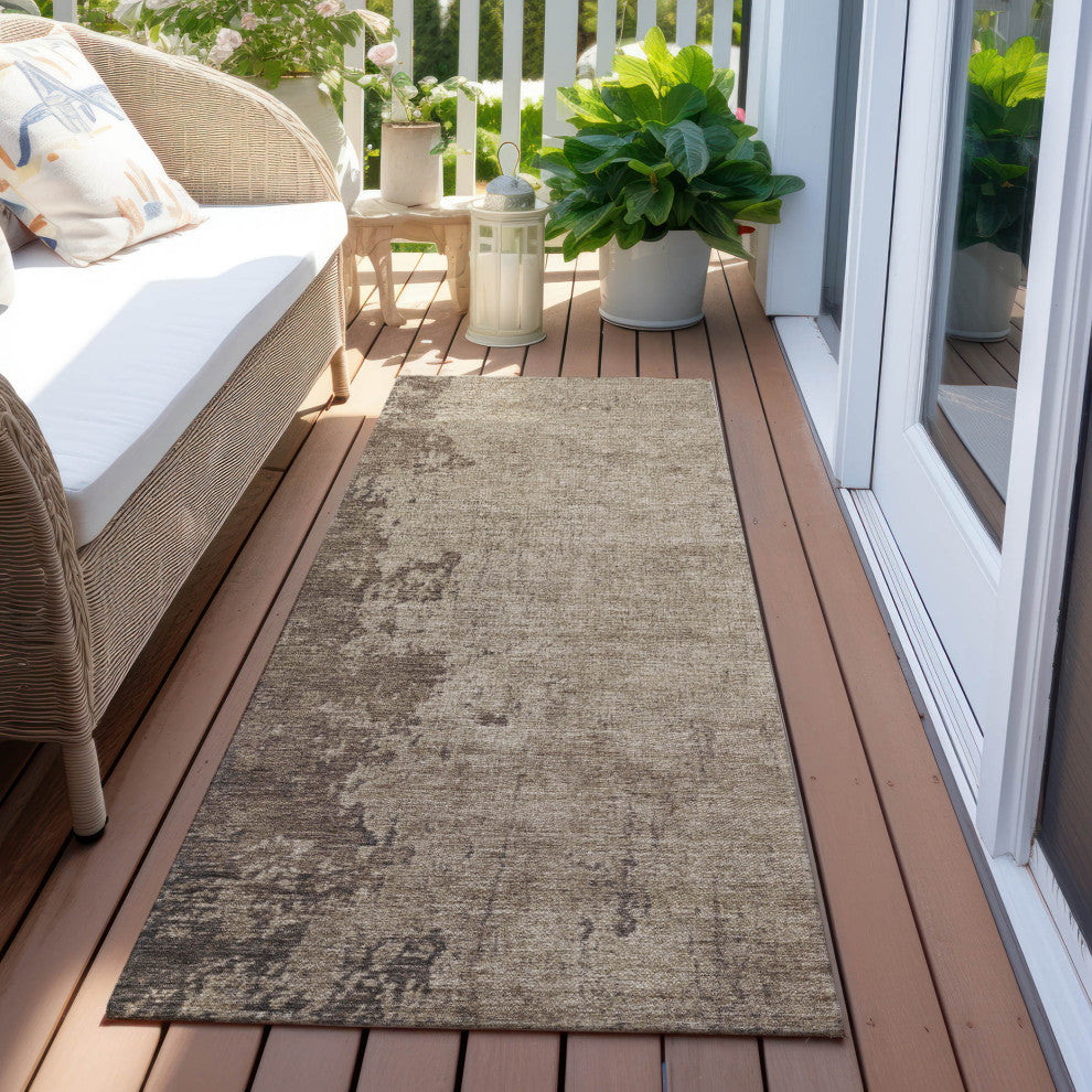 Machine Washable Indoor/Outdoor Chantille ACN1912 Taupe 2'3" x 7'6" Runner Rug
