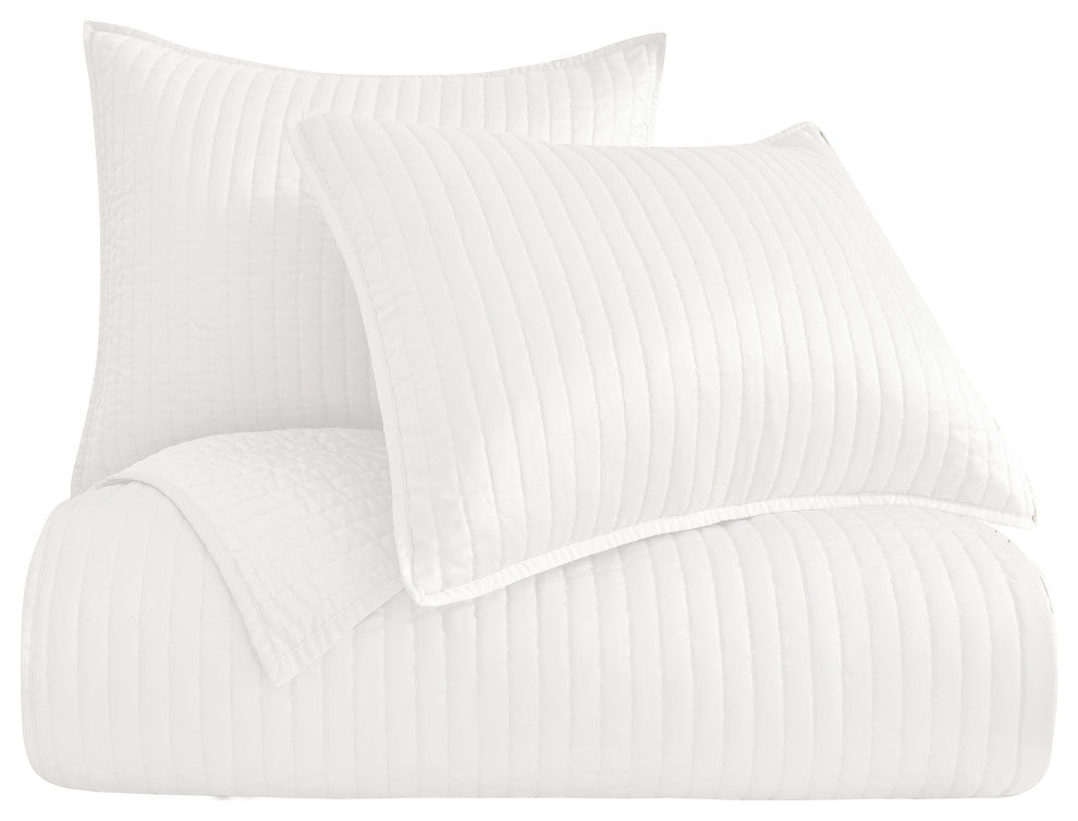 Satin Channel Quilt Set, 3 Piece, White, Twin