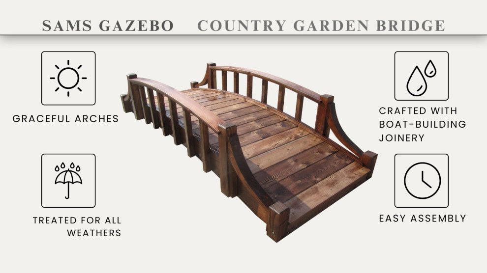 SamsGazebos 8 ft French Country Wood Garden Bridge