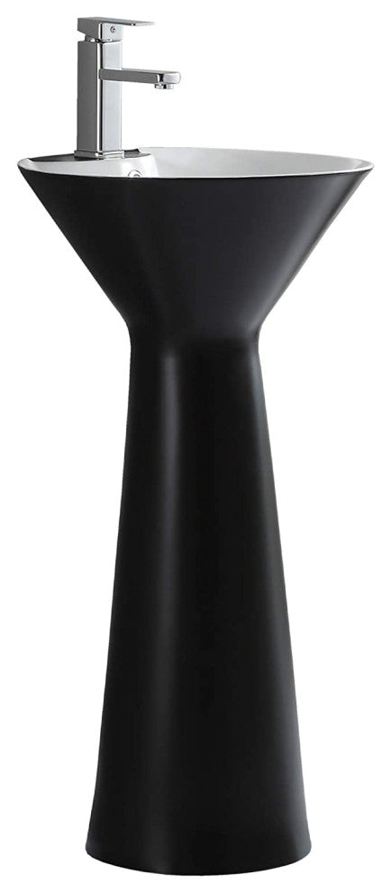 Elegant One-Piece Pyramid Pedestal Sink, Vitreous China, Black