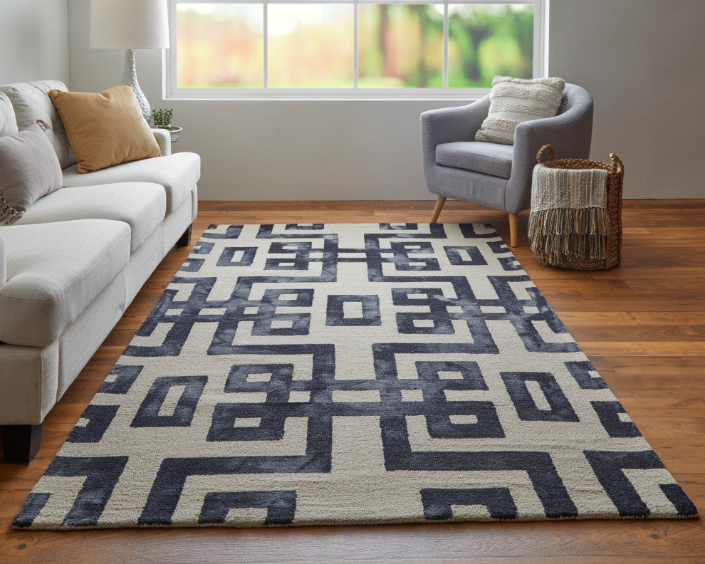Weave & Wander Marengo Tufted Key Wool Rug, Black, 5'x8'