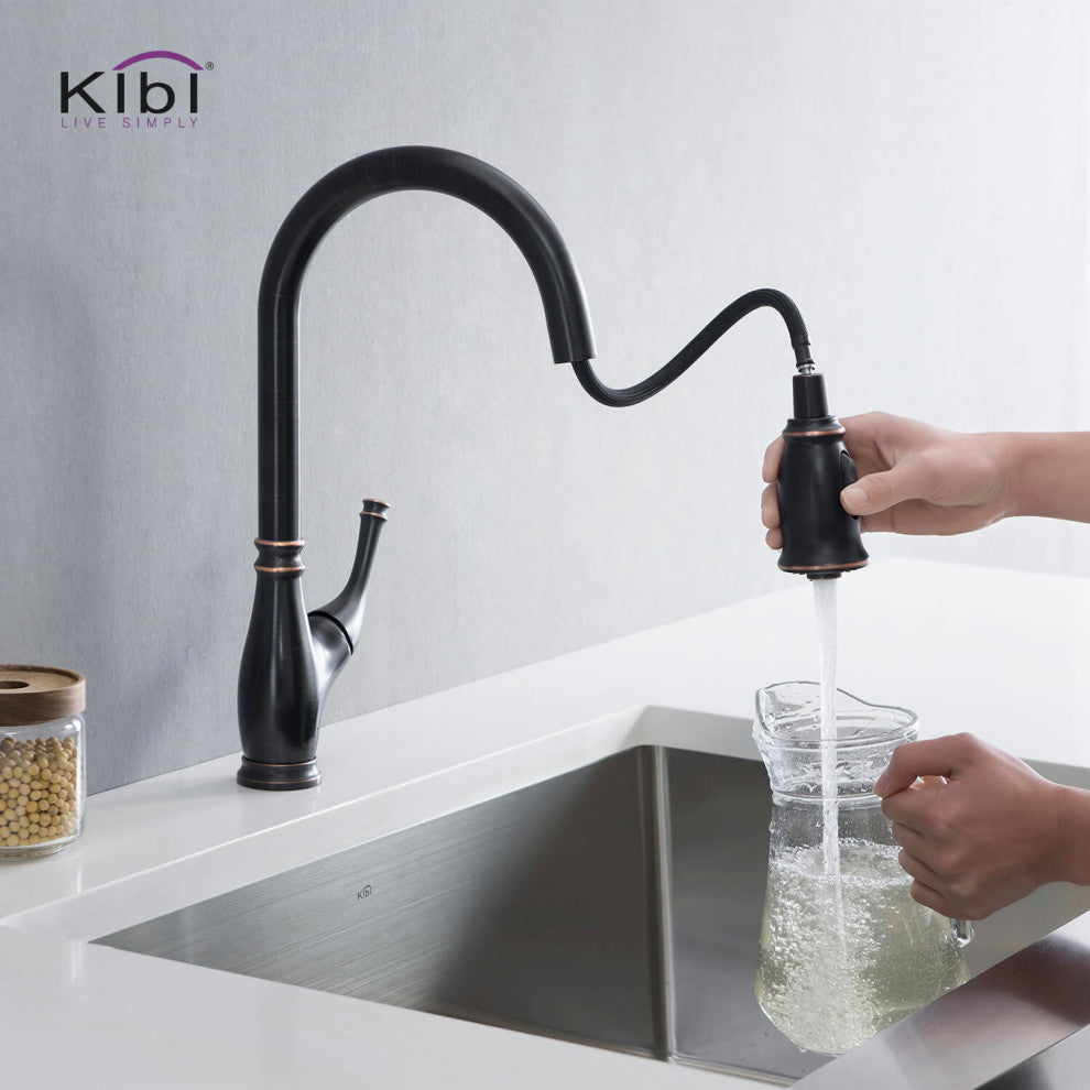Summit Single Handle Pull Down Kitchen Faucet, Oil Rubbed Bronze, W/ Soap Dispen