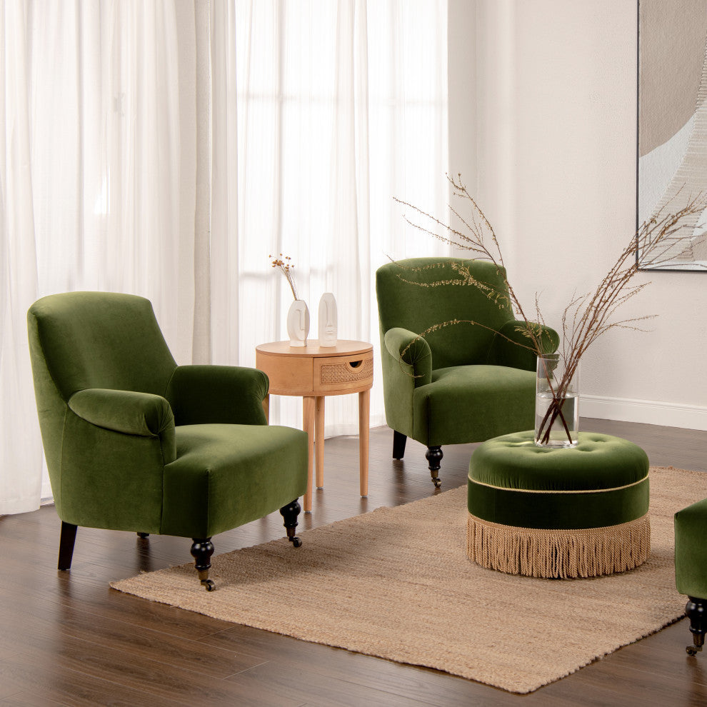 Eloise 30" Pleated Sock Arm Accent Armchair, Olive Green Performance Velvet