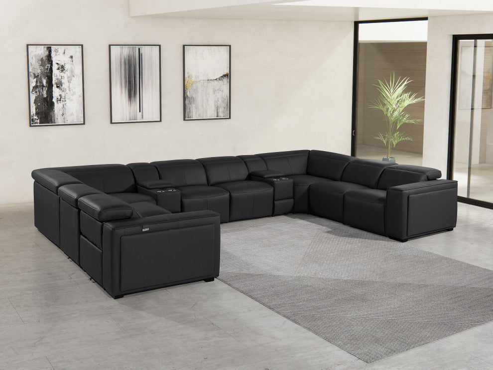 Niccolo Italian Leather 10-Piece U-Shaped 4 Power Reclining Sectional, Black