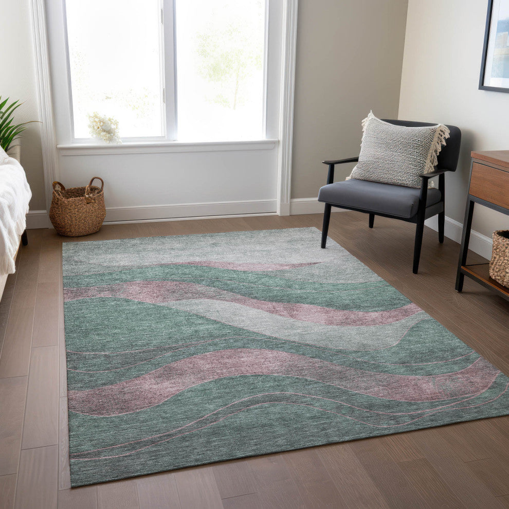 Machine Washable Indoor/Outdoor Chantille ACN1892 Sage 5' x 7'6" Rug