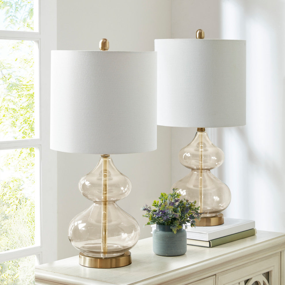 Ellipse Curved Glass Table Lamp Set of 2, Gold