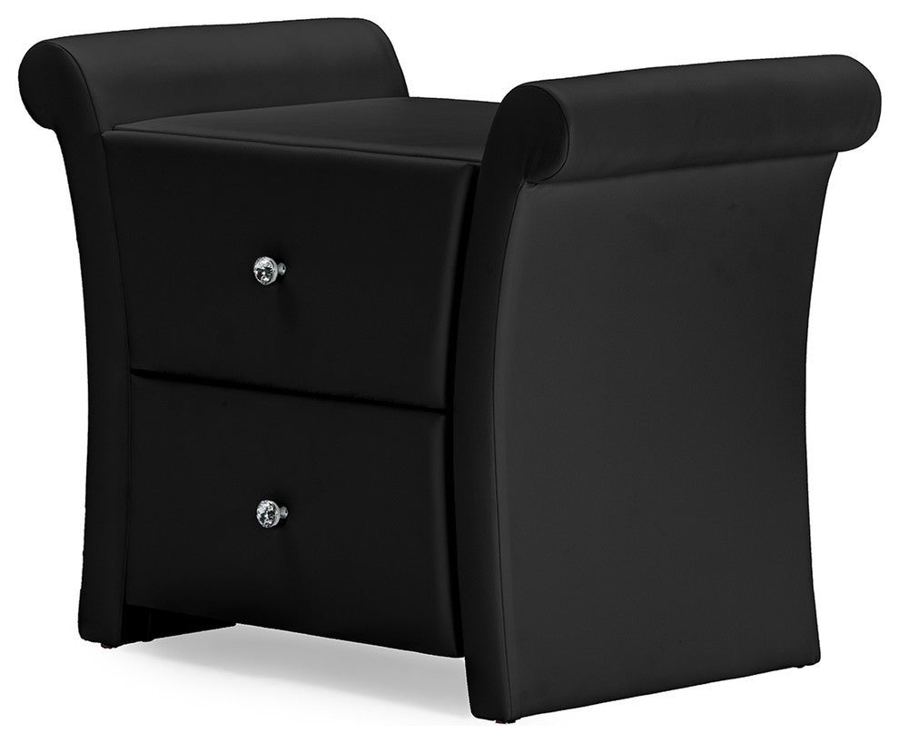 Victoria Matte Black PU Leather 2 Storage Drawers Nightstand Bedside Table