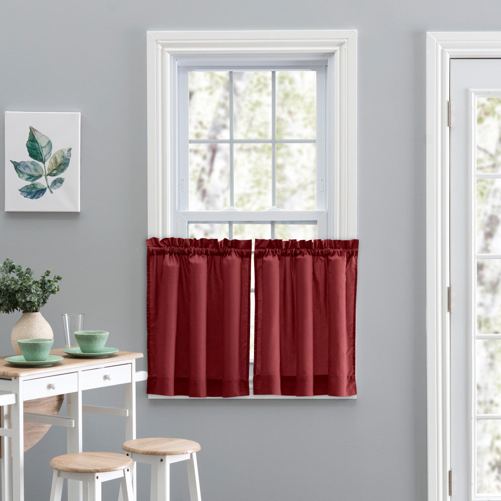 Ellis Curtain Stacey Tailored Tier Pair Curtains, Merlot, 56"x30"