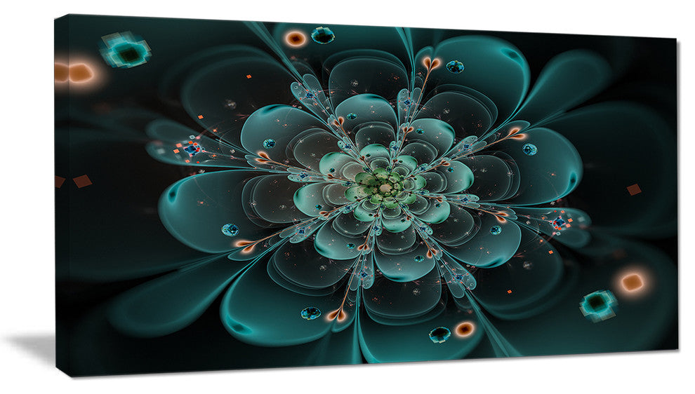 "Full Bloom Fractal Flower in Blue" Flower Canvas Wall Art, 40"x20"