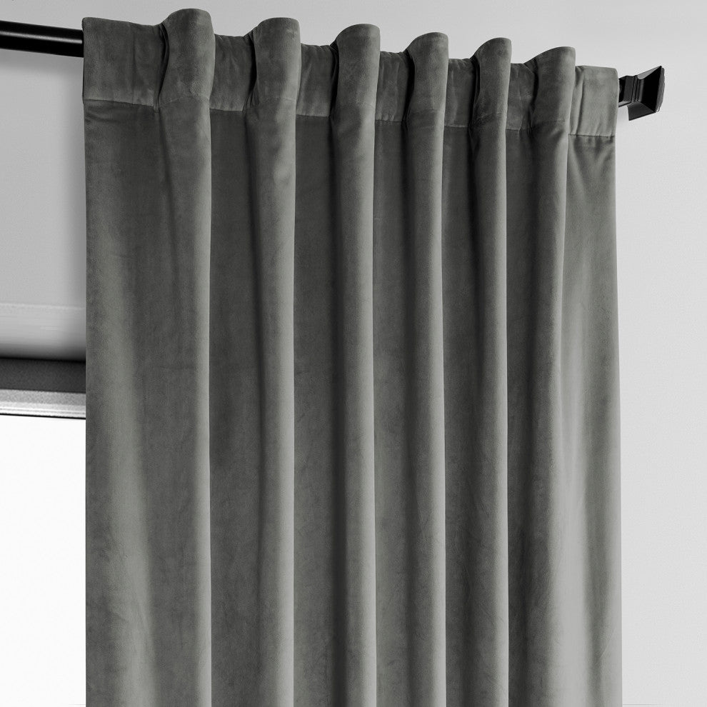 Heritage Plush Velvet Curtain Single Panel, Destiny Gray, 50"x96"