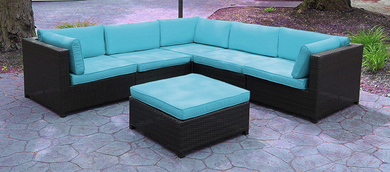 Wicker Outdoor Furniture Sectional Sofa Set, Cushions, Blue