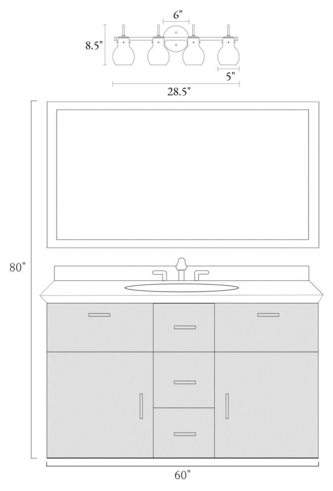 LNC Modern Matte Black Globe Clear Glass Bathroom Vanity Light, 4 Lights