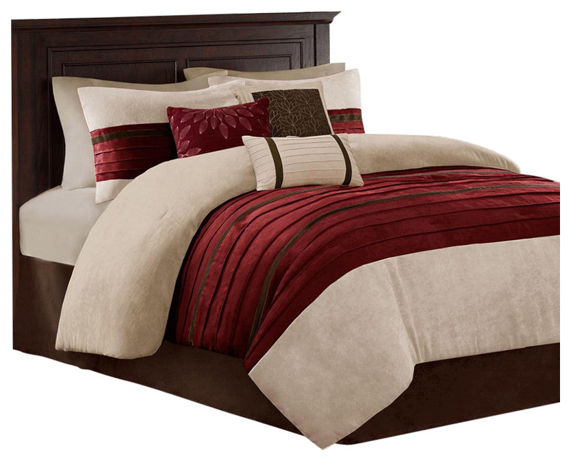 Madison Park Palmer Vera 7-Piece Microsuede Comforter Set, Red