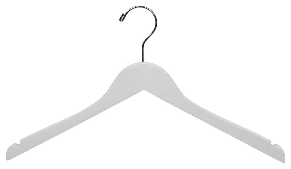 White Rubberized Wooden Top Hangers With Notches, Box of 100