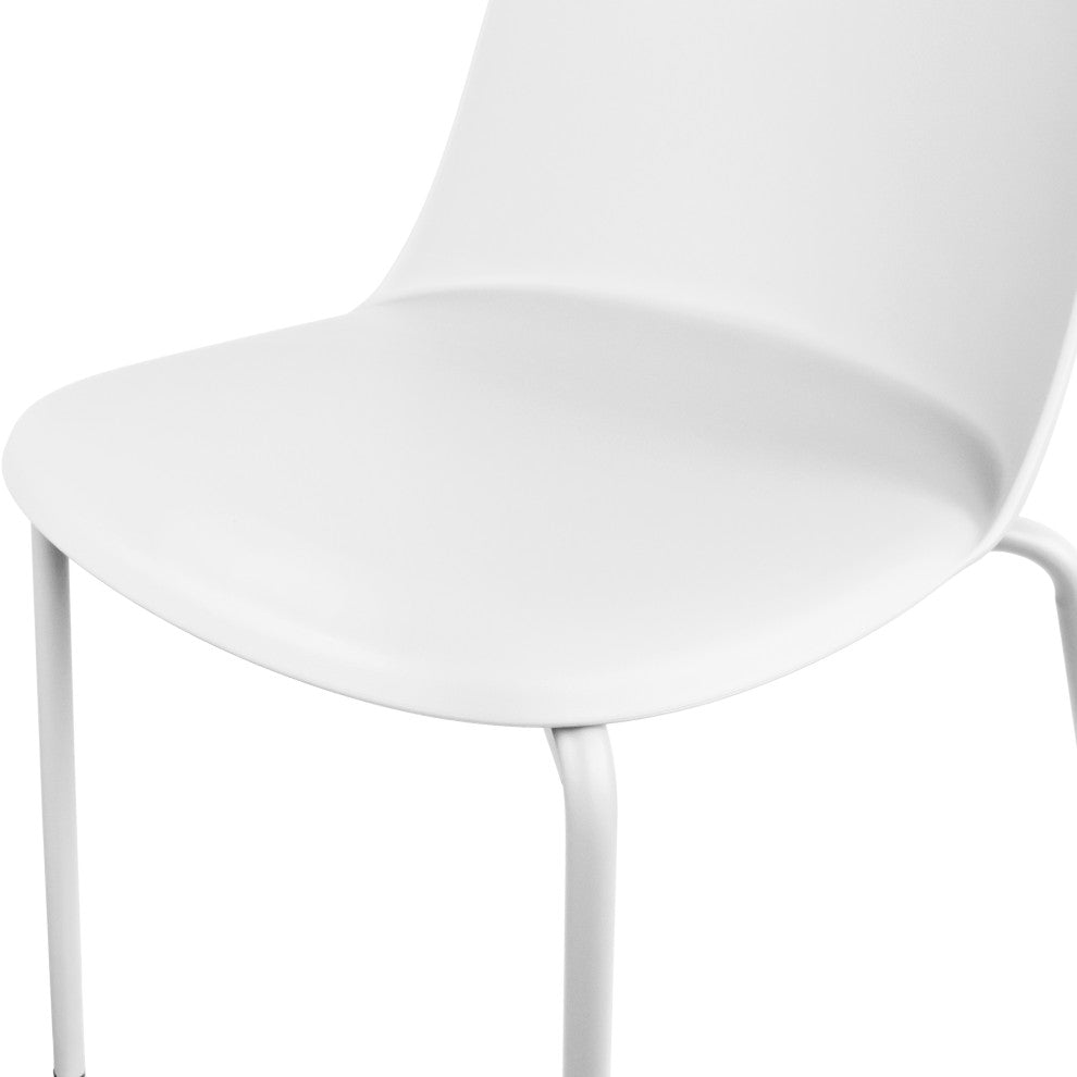 Set of 4 Stackable Modern Dining Stacking Chairs Plastic Metal Chrome Legs, White