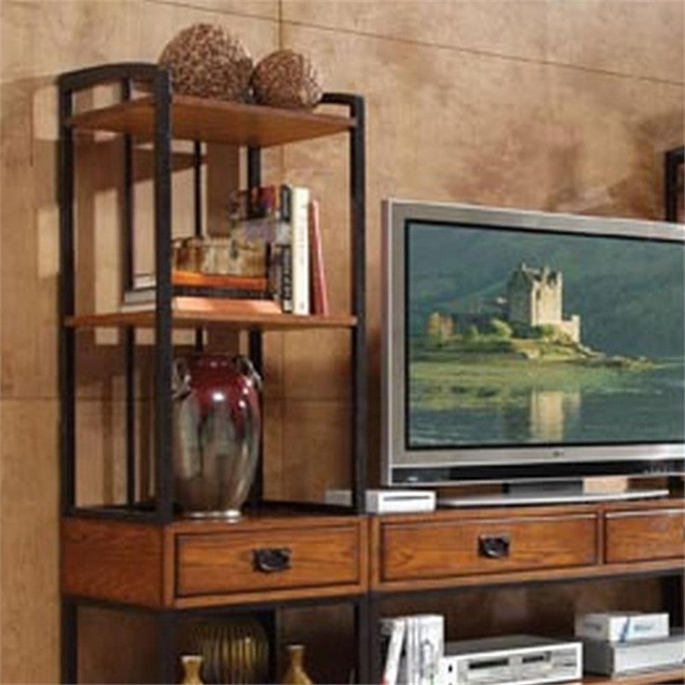Homestyles Modern Craftsman Wood Media Stand in Brown Oak