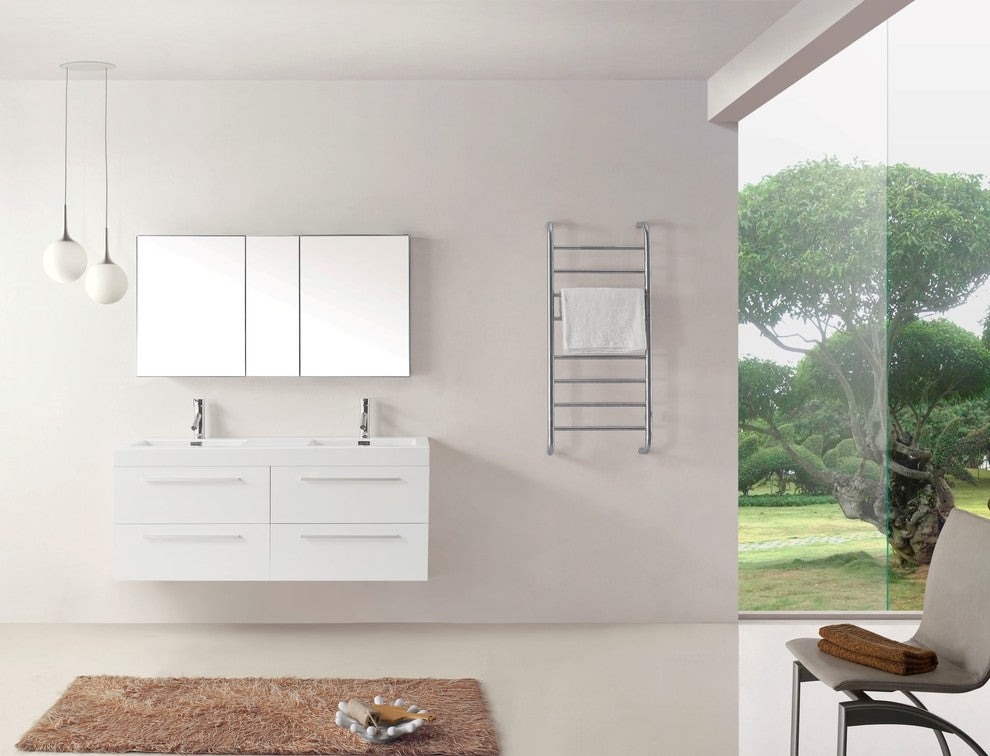 Finley 54" Double Bathroom Vanity Set, Gloss White, Polished Chrome Faucet