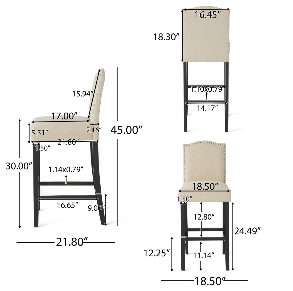 GDF Studio Auburn Ivory Fabric Backed Bar Stools, Set of 2
