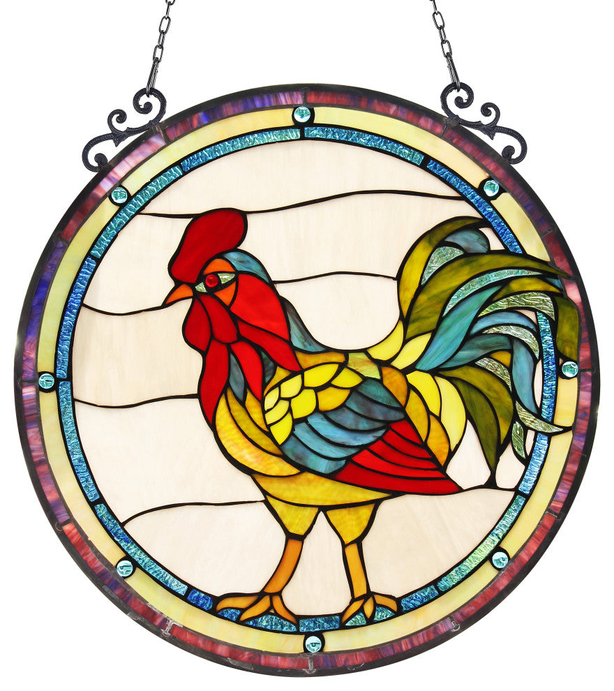Chloe Lighting Rodney Tiffany-Glass Rooster Window Panel 24"