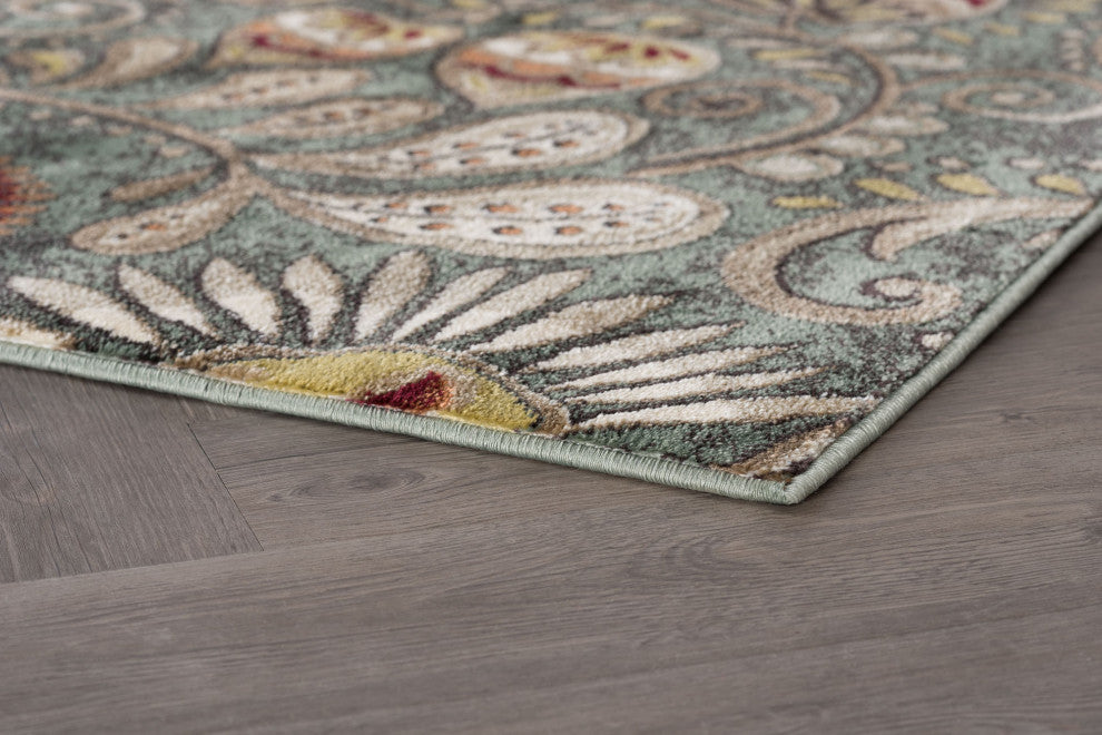 Giselle Transitional Floral Area Rug, Seafoam, 5'3'' X 7'3''