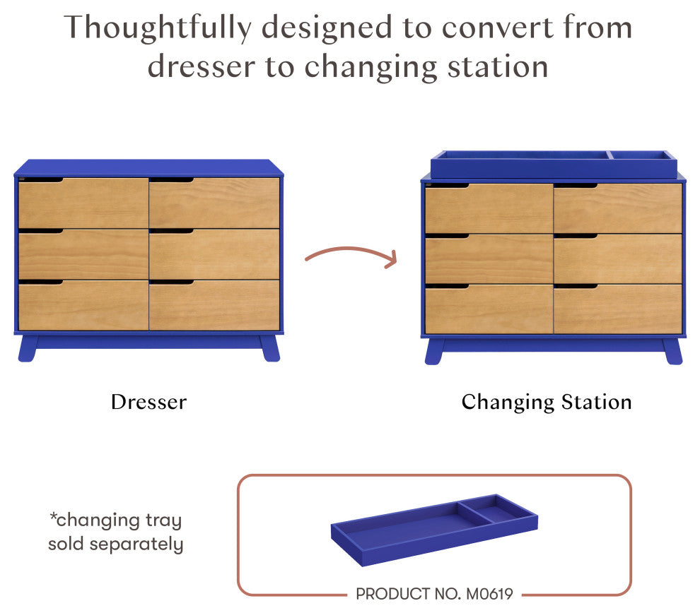 Hudson 6-Drawer Assembled Double Dresser, Cobalt and Honey