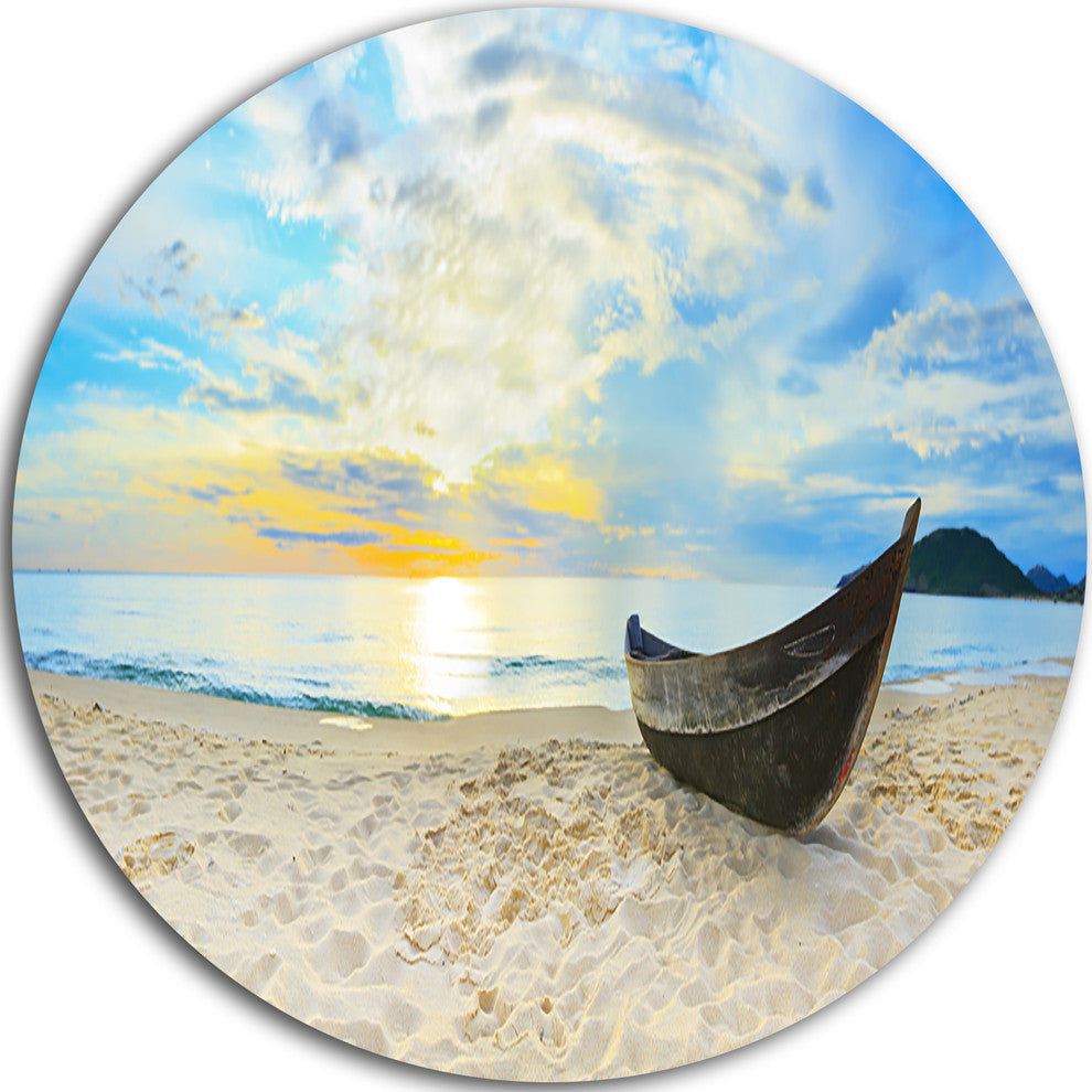 Calm Beach Panorama, Photo Large Disc Metal Wall Art, 36"