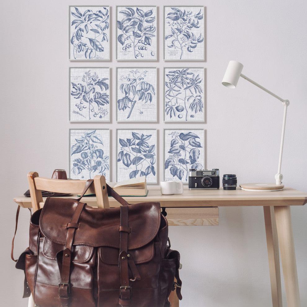 Vintage Bonsai Plant Fruits Monochrome Fabric Texture Pattern, 9pc, each 11 x 14