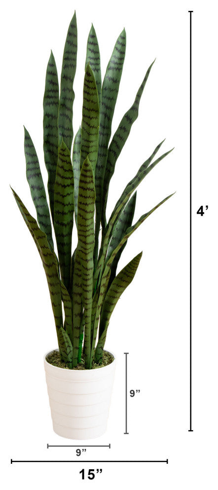 4ft. UV Resistant Artificial Sansevieria Plant, White Decorative Planter