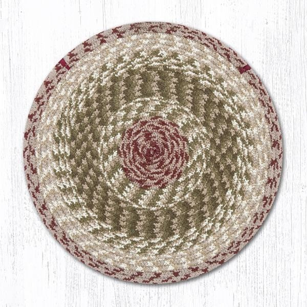 Olive/Burgundy/Gray Round Chair Pad, 15"x15"