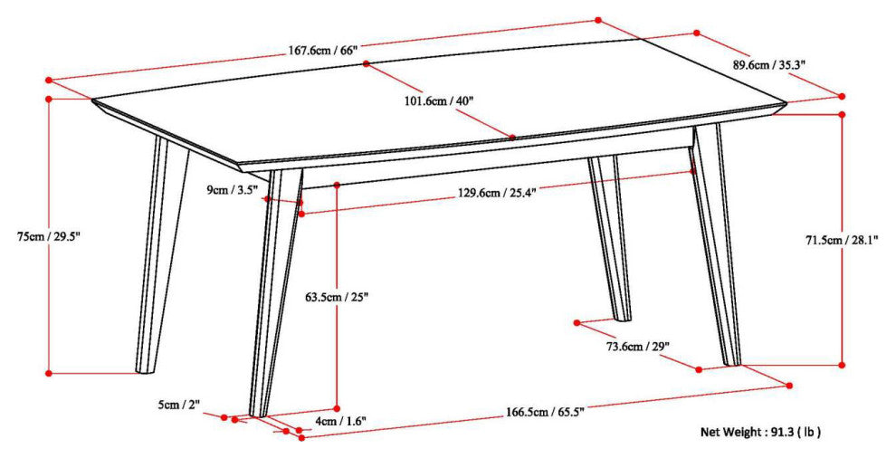 Draper Solid Wood Mid Century Rectangle Dining Table, Oak Veneer