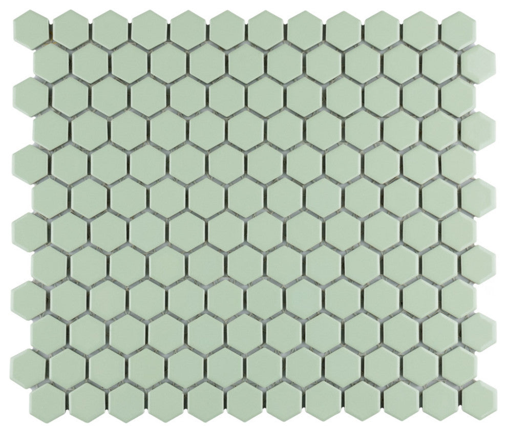 Metro 1" Hex Porcelain Mosaic Floor and Wall Tile, Glossy Mint