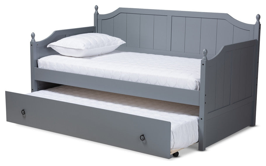 Cottage Farmhouse Grey finished Wood Twin Size Daybed with Trundle