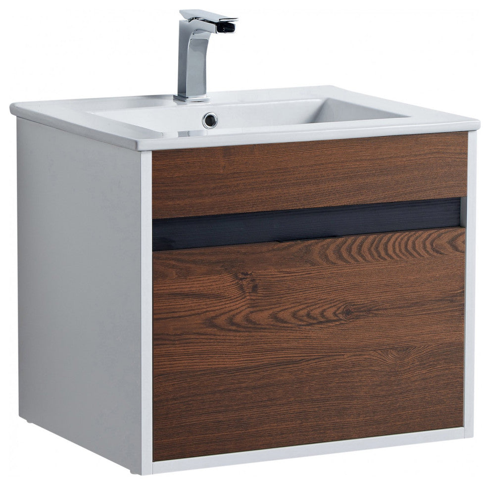 Alpine Wall Mount Bathroom Vanity and Sink, Brown Walnut, 20"