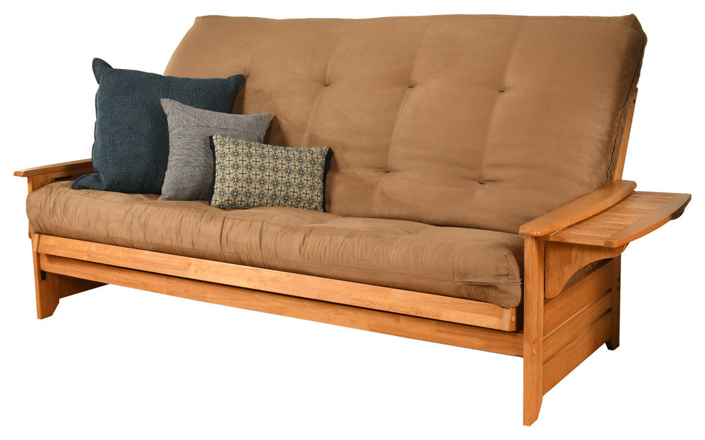 Mesa Frame Queen Futon With Butternut Finish, Suede Peat
