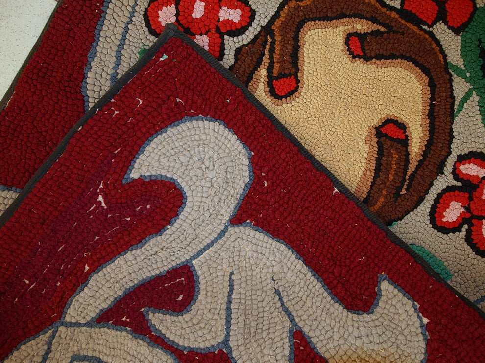 Consigned, Hand Made Antique American Hooked Rug 2,2'x4,4', 1930