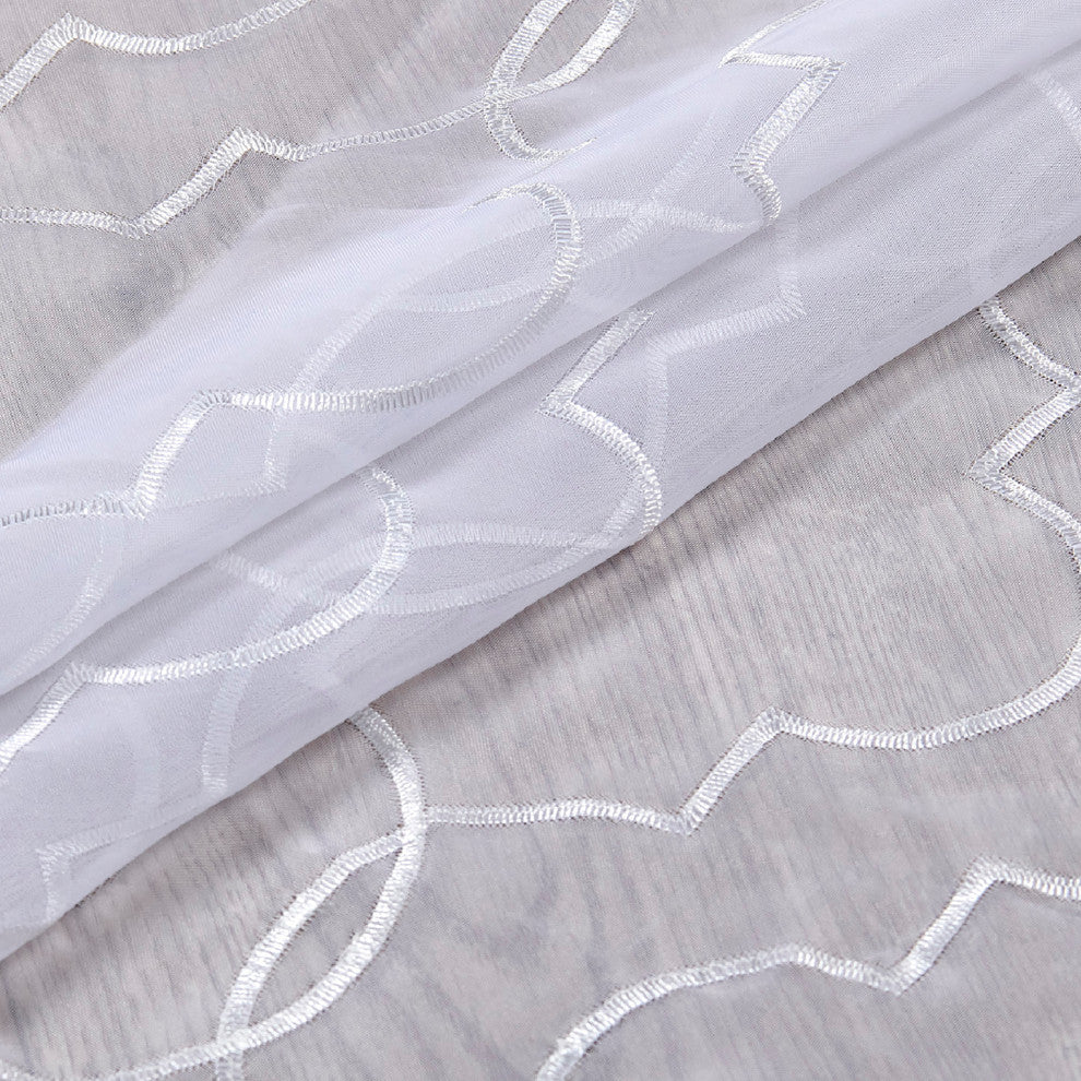 Ogee Kitchen Tier 3 Piece Curtain Set, White, Valance 56"x20" and 2 Piece Curtai