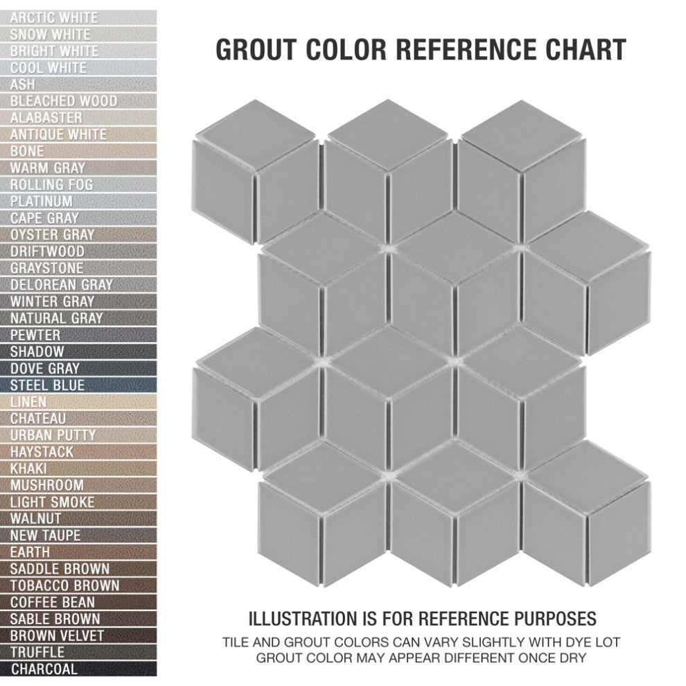Metro Rhombus Mosaic Floor and Wall Tile, Glossy Light Gray
