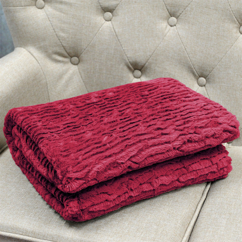Air Brushed Colleen Oversized Faux Fur Throw Blanket, Burgundy, 60x70
