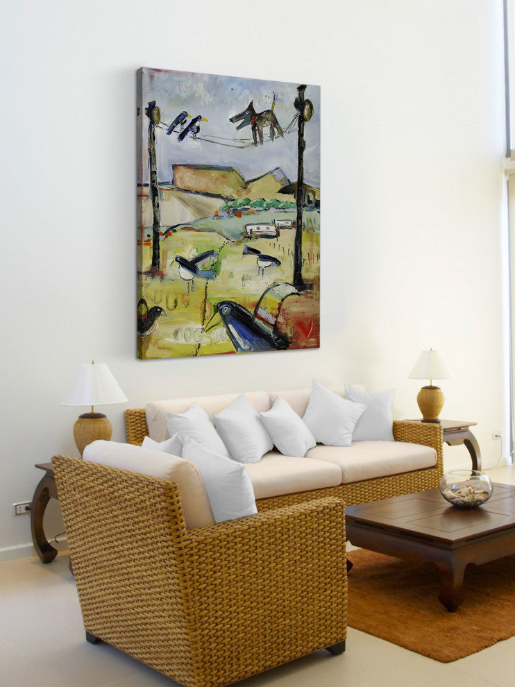 "Dog on Wire" Painting Print on Canvas by Tori Campisi