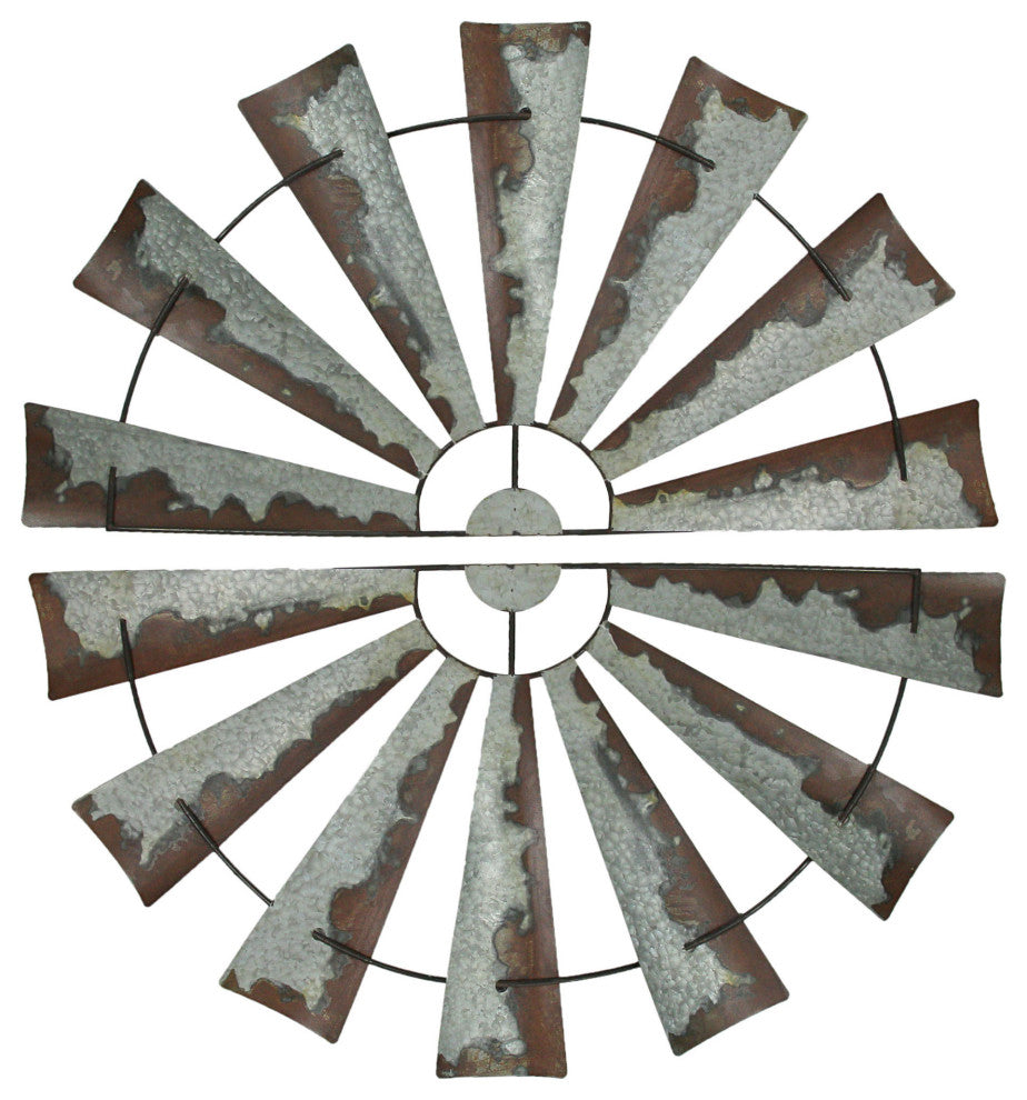 Pair of Large 48 inch Rustic Metal Half Moon Windmill Farmhouse Wall Sculpture