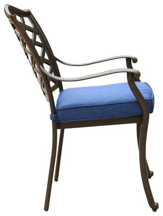 Fletcher Aluminum Dining Arm Chair With Cushion, Set of 2, Blue Olefin