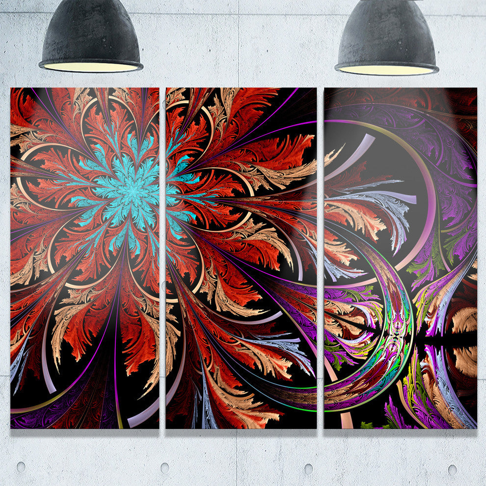 "Fractal Flower in Dark Red Digital" Metal Wall Art, 3 Panels, 36"x28"