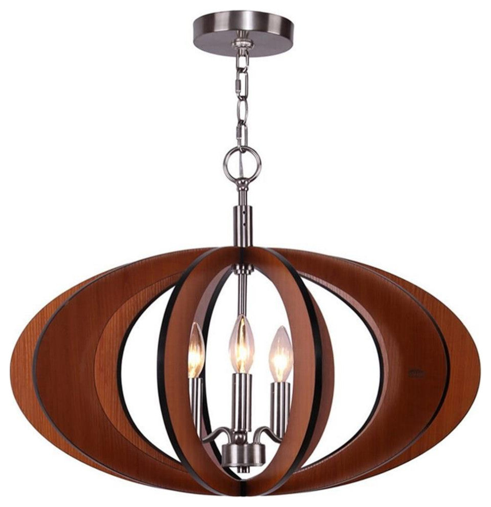Woodbridge Lighting Fins Aquatech 3-light Wood Foyer Pendant in Cherry/Nickel