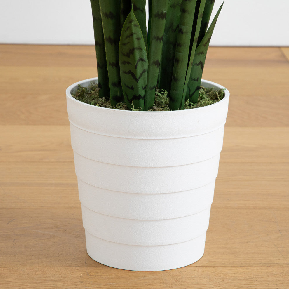 4ft. UV Resistant Artificial Sansevieria Plant, White Decorative Planter