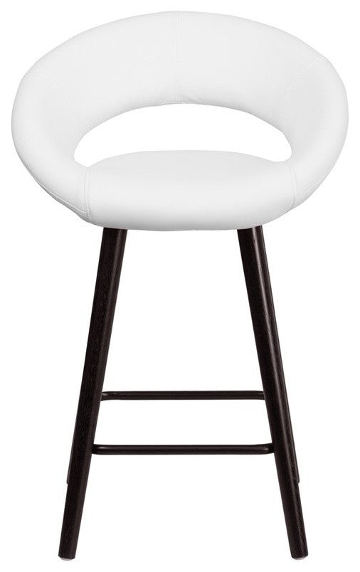 Estella Lexi Rounded Low-Back 24" Cappuccino Wood Counter Stool, White Vinyl