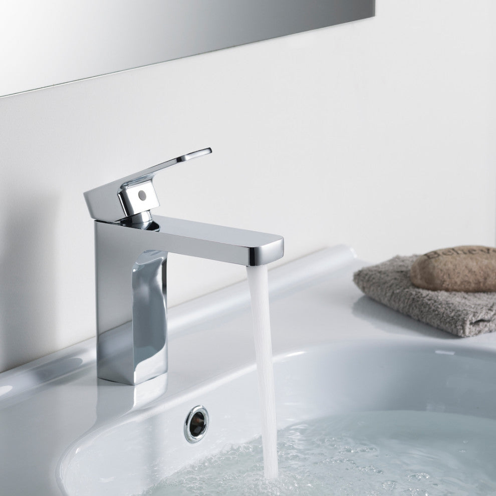 Blossom Brass Square Single Handle Bathroom Vanity Sink Faucet, Chrome W/ Pop-Up