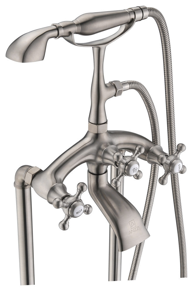 Tugela 3-Handle Claw Foot Tub Faucet With Hand Shower, Brushed Nickel