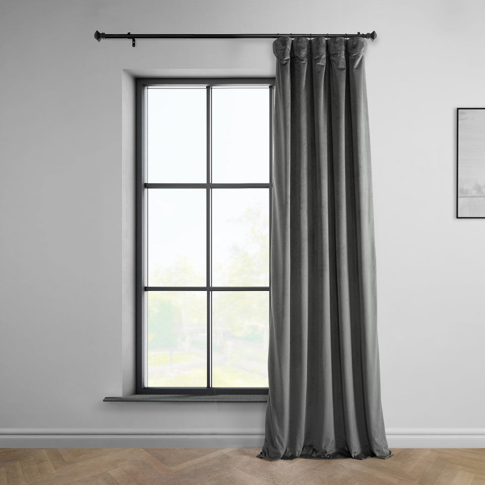 Heritage Plush Velvet Curtain Single Panel, Pepper Grey, 50"x120"